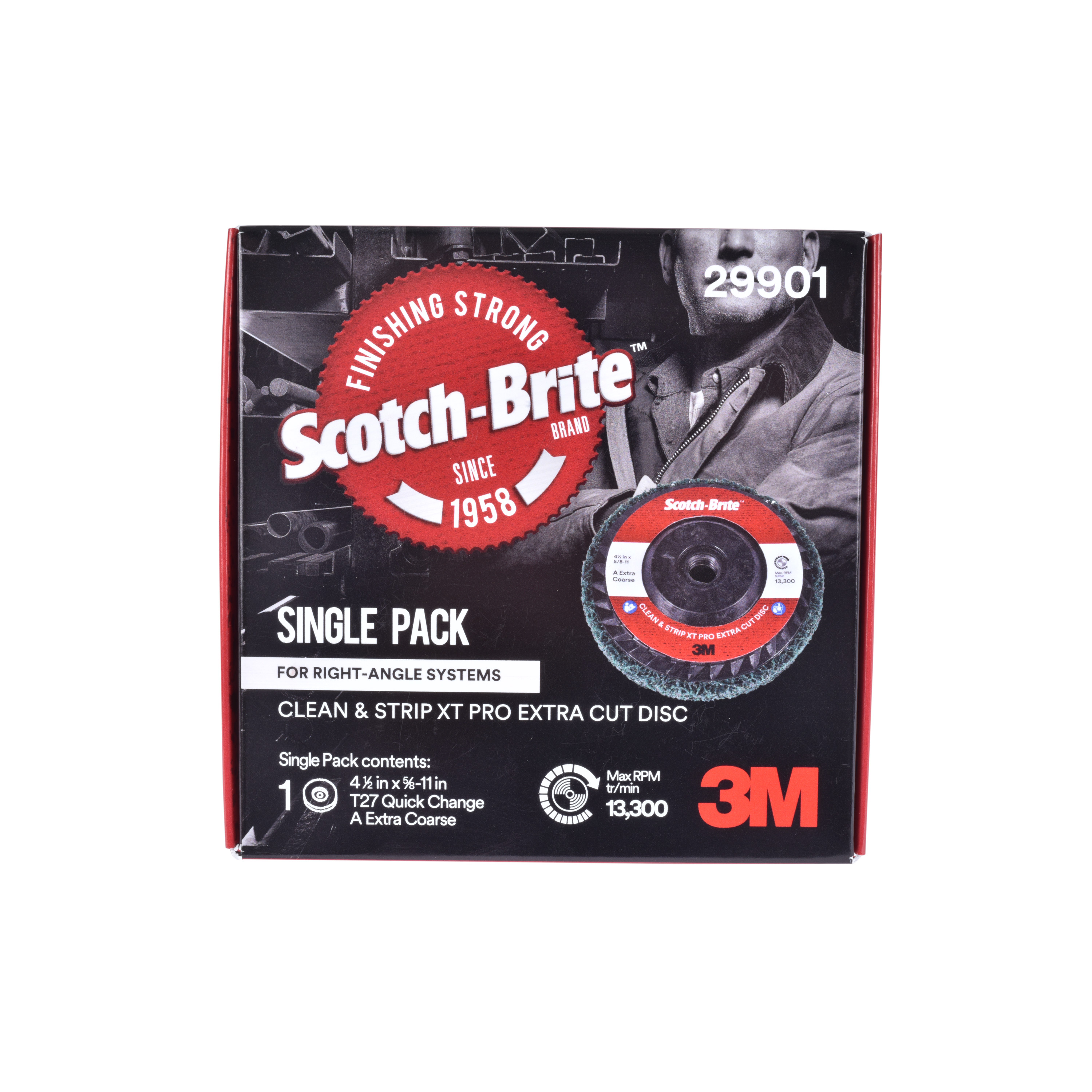 Scotch-Brite™ Clean and Strip XT Pro Extra Cut Disc, XC-DC, A/O Extra Coarse, Green, 4-1/2 in x 5/8"-11, Type 27, 10 per case