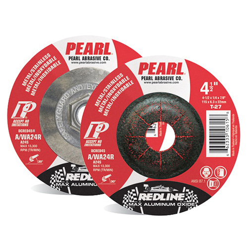 Pearl® Redline™ Max-A.O™ DCRED45H Depressed Center Grinding Wheel, 4-1/2 in Dia x 1/4 in THK, 5/8 in Arbor, A/WA24R Grit