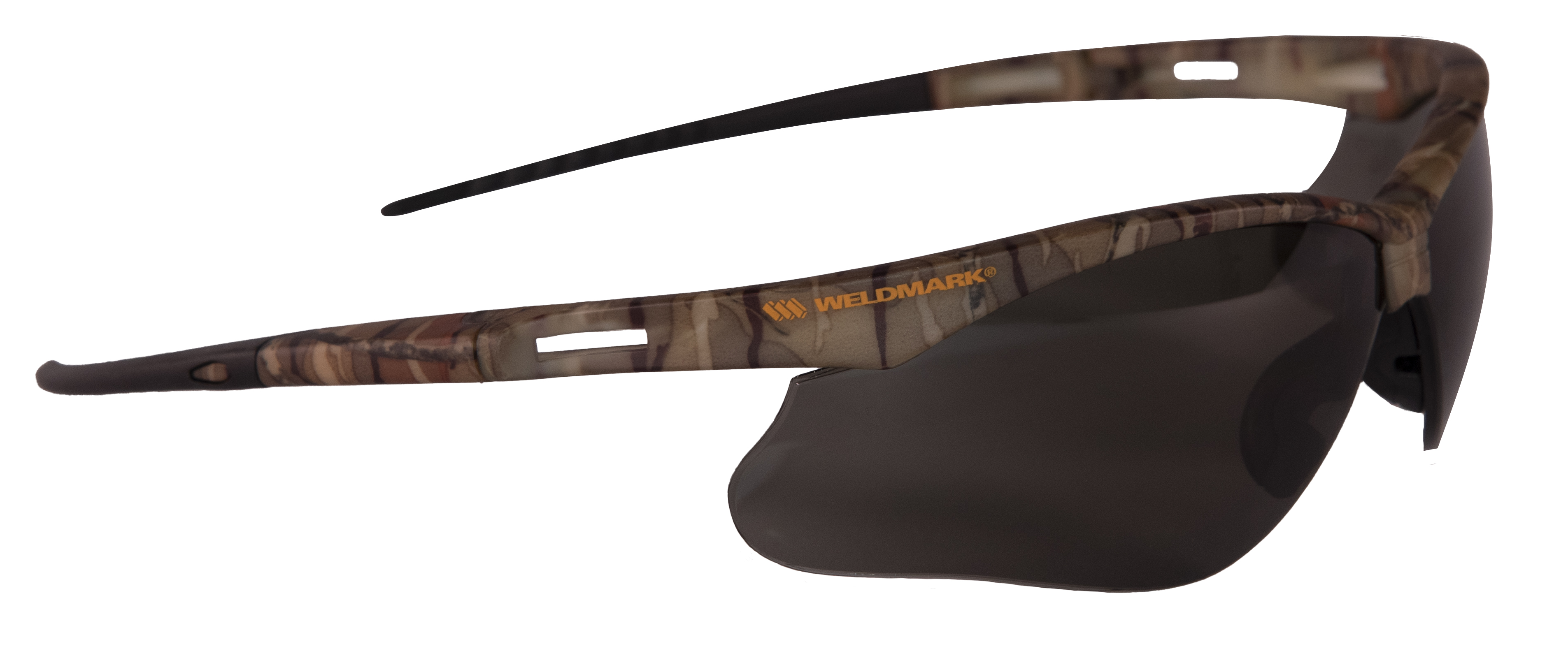 Weldmark by Jackson SG camo half frame safety glasses, with smoke polycarbonate anti-fog and scratch resistant lenses.