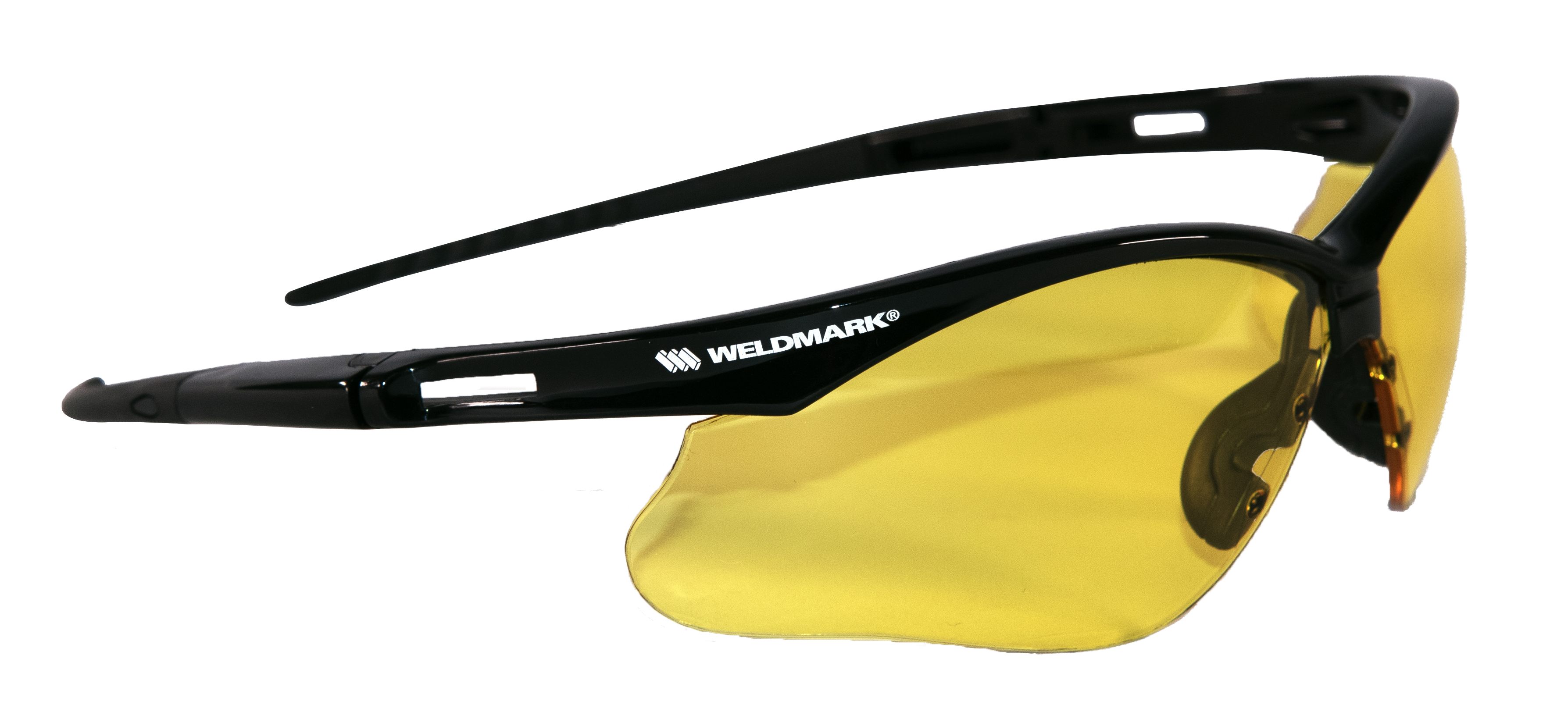 Weldmark by Jackson SG black half frame vision correcting safety glasses, with amber polycarbonate scratch resistant lenses.