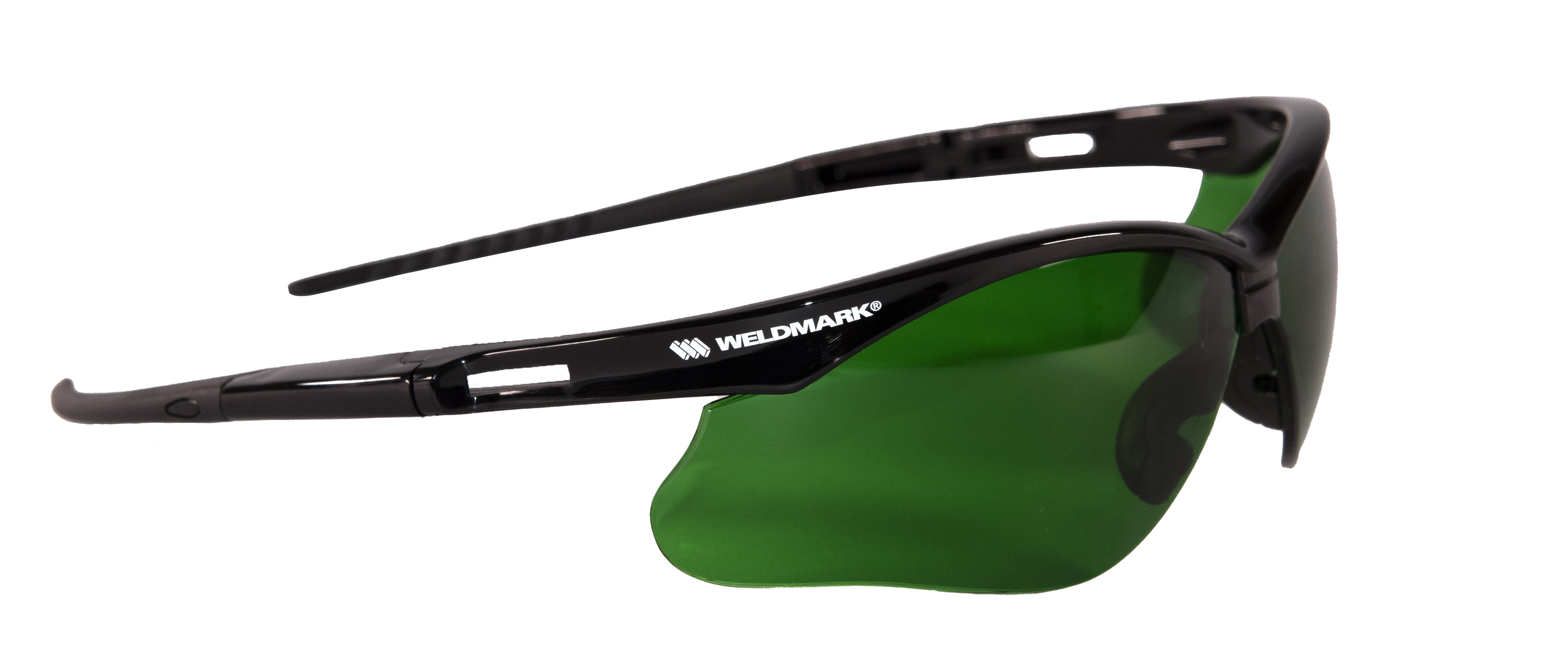 Weldmark by Jackson SG black half frame vision correcting safety glasses, with green polycarbonate scratch resistant  lenses. 3.0 IRUV shade